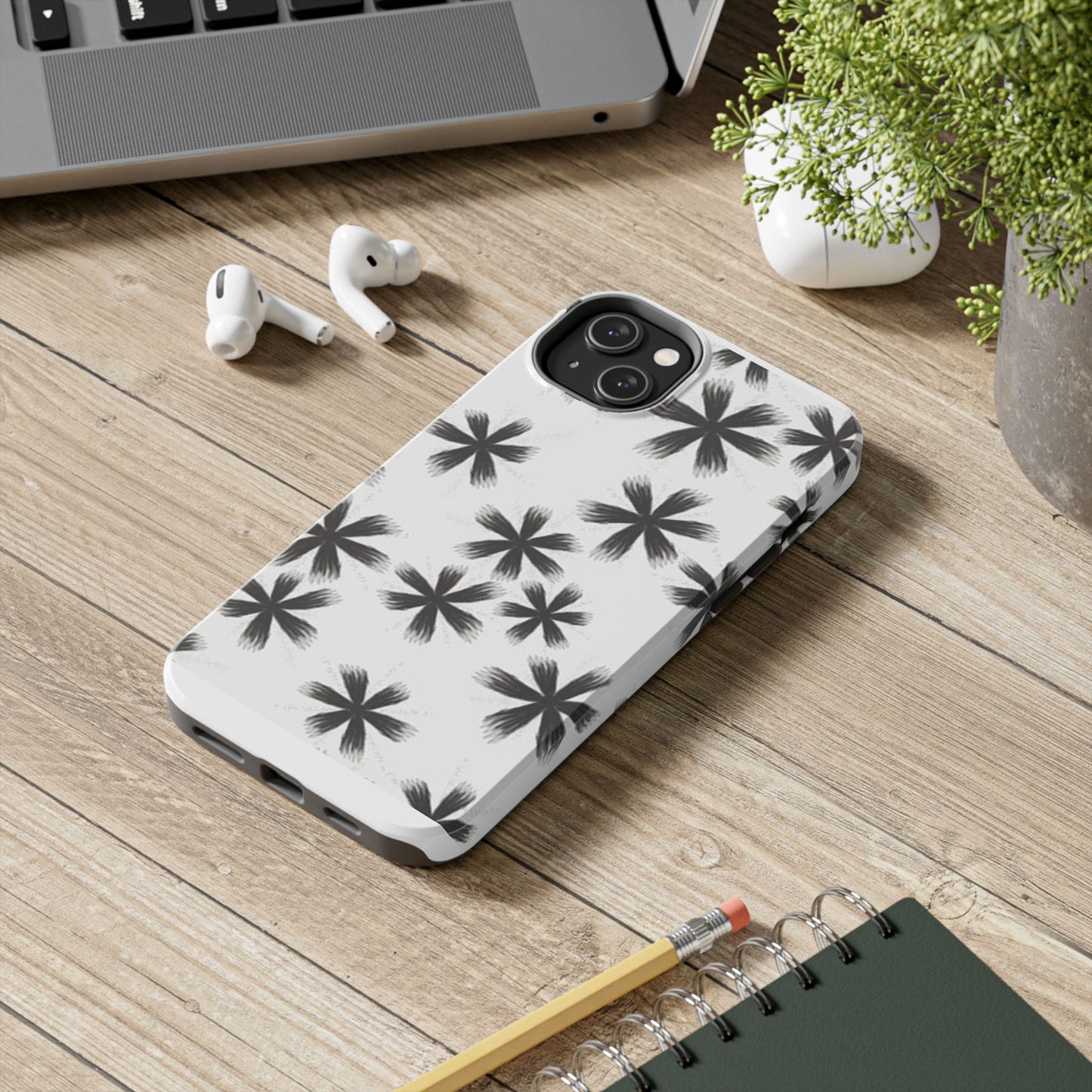 Stylish Tough Phone Cases, Black Flower Design, Durable Phone Protection, Unique Gift, Trendy Phone Accessories