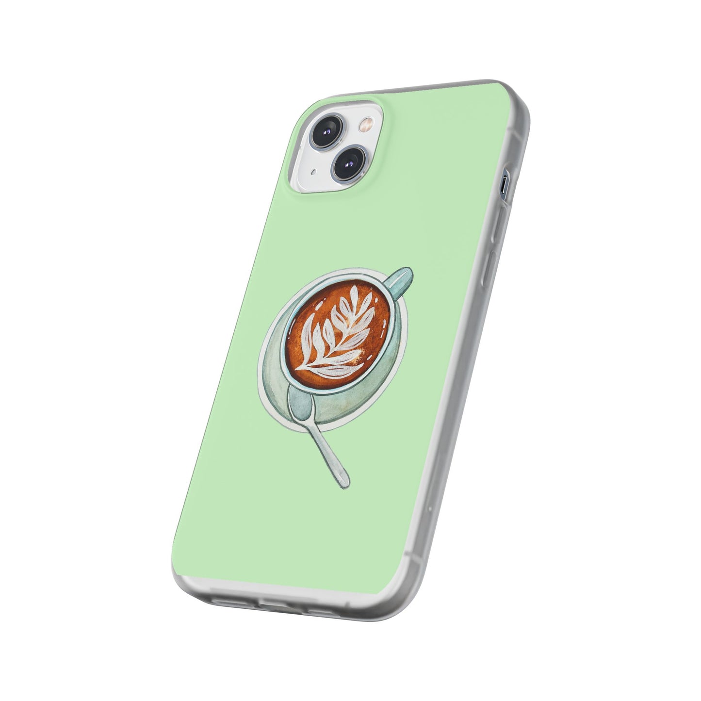 Coffee Art Flexi Cases for iPhone, Cute Phone Cover, Tea Lover Gift, Aesthetic Accessories, Green Leaf Design