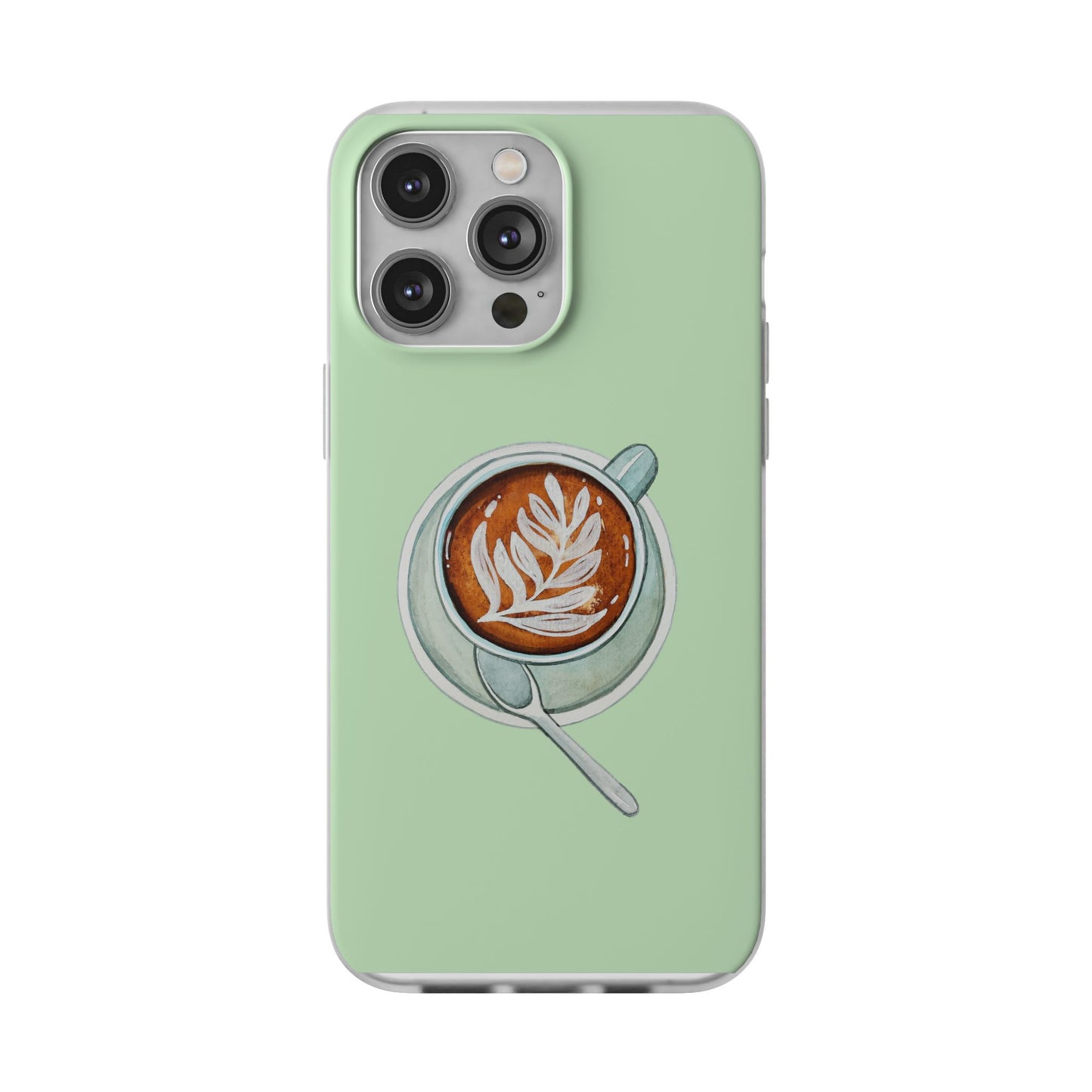 Coffee Art Flexi Cases for iPhone, Cute Phone Cover, Tea Lover Gift, Aesthetic Accessories, Green Leaf Design