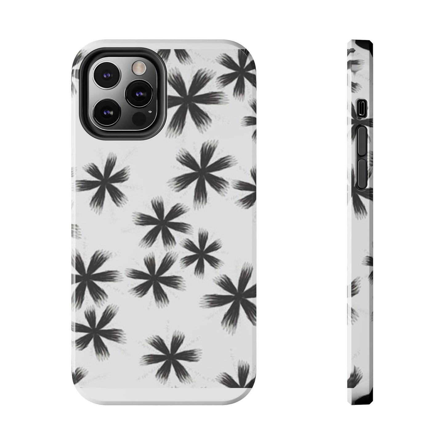Stylish Tough Phone Cases, Black Flower Design, Durable Phone Protection, Unique Gift, Trendy Phone Accessories