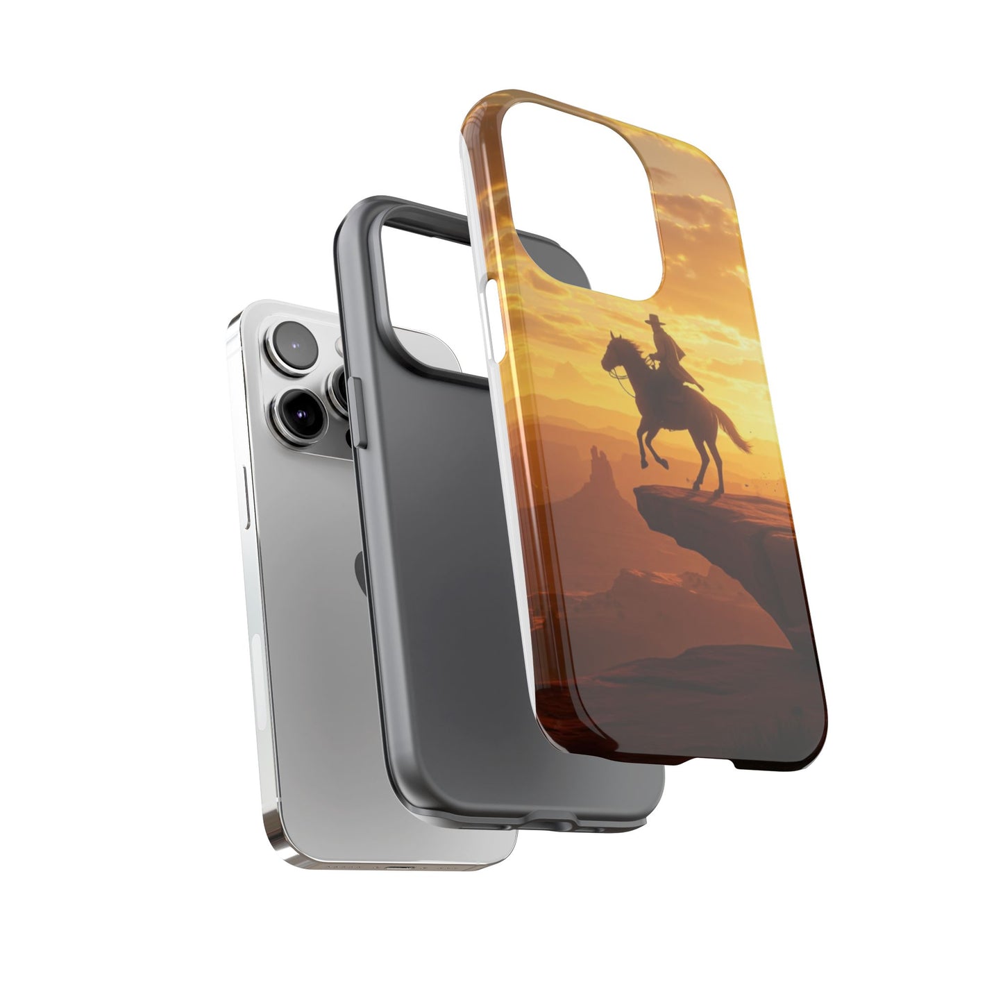 Sunset Horse Rider Phone Case, Western Art Cover, Tough Shell, Ideal Gift for Horse Lovers, Scenic Phone Accessories