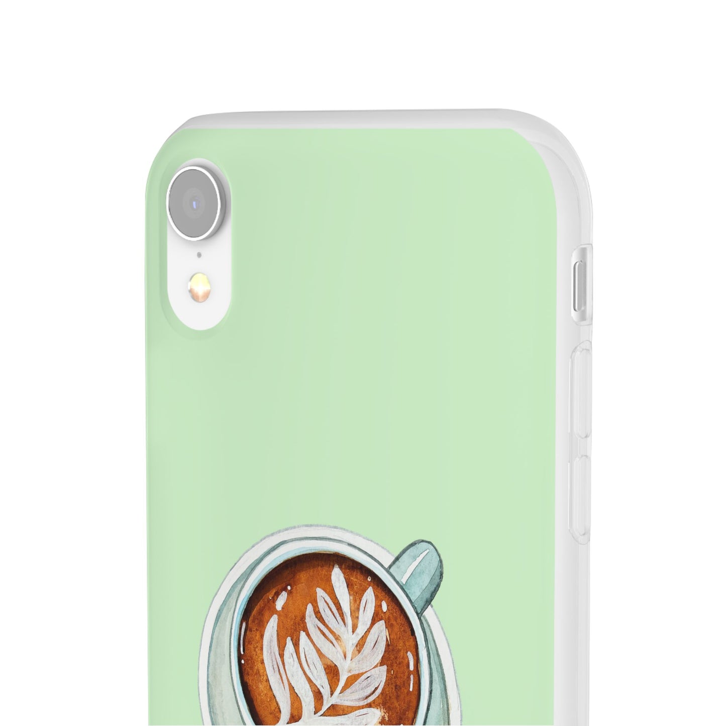 Coffee Art Flexi Cases for iPhone, Cute Phone Cover, Tea Lover Gift, Aesthetic Accessories, Green Leaf Design