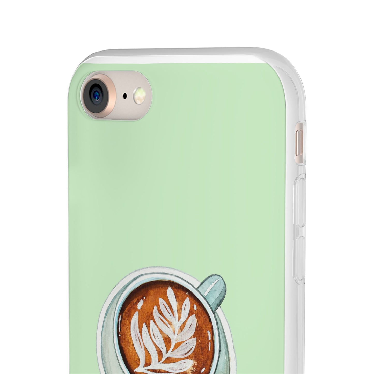 Coffee Art Flexi Cases for iPhone, Cute Phone Cover, Tea Lover Gift, Aesthetic Accessories, Green Leaf Design