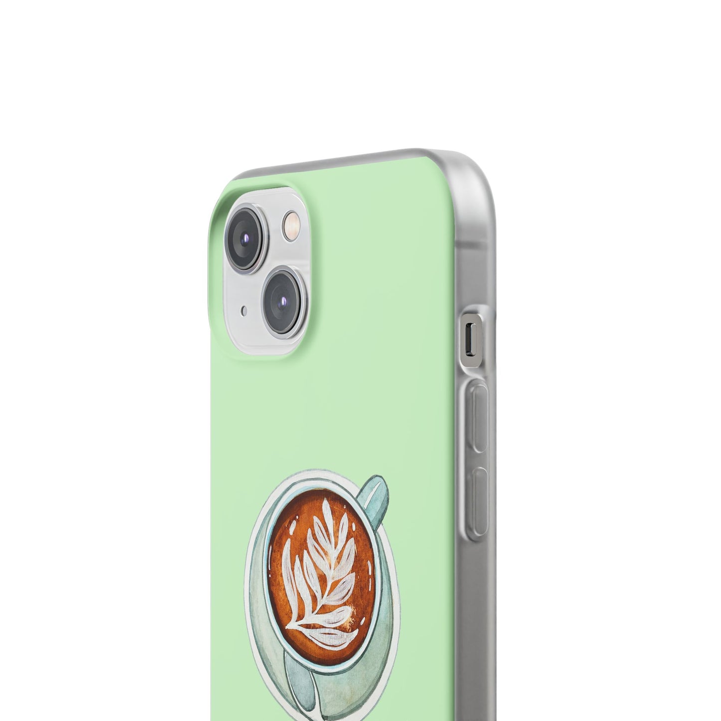 Coffee Art Flexi Cases for iPhone, Cute Phone Cover, Tea Lover Gift, Aesthetic Accessories, Green Leaf Design