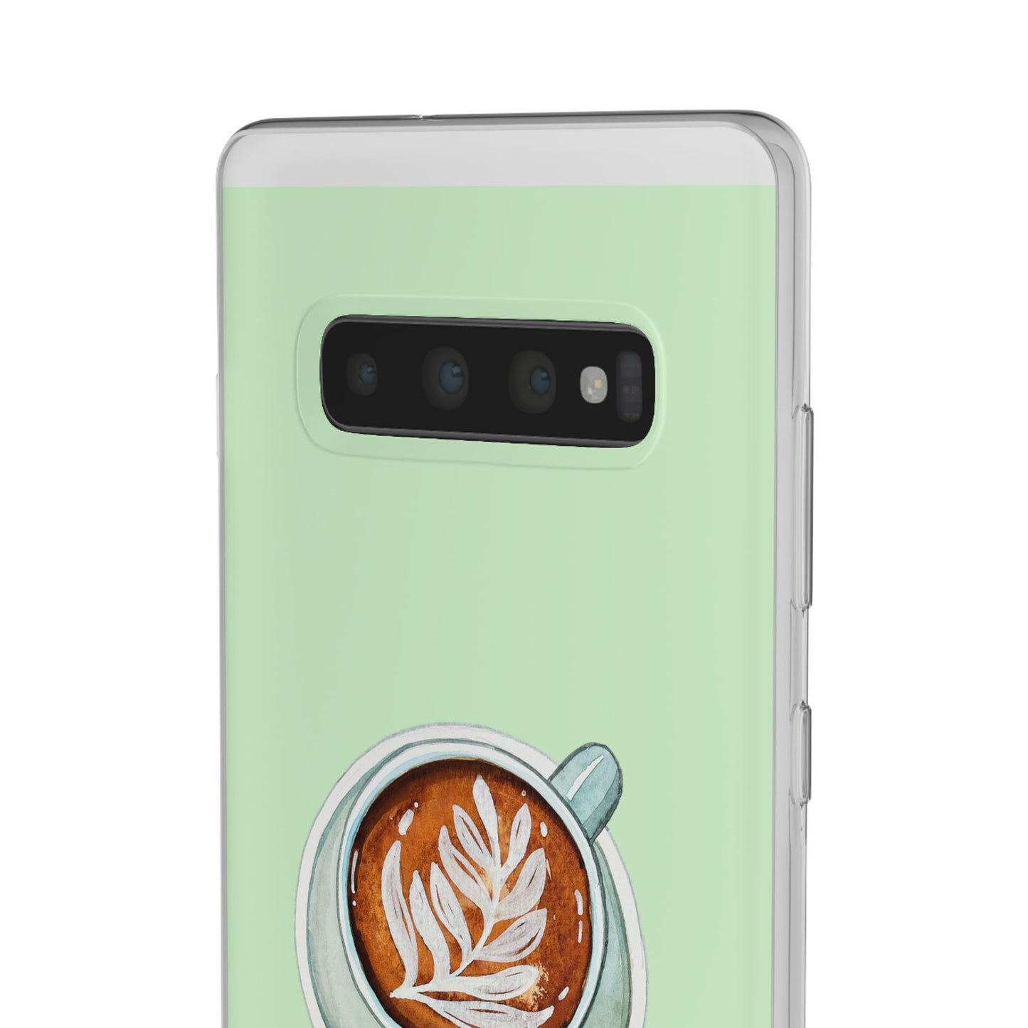 Coffee Art Flexi Cases for iPhone, Cute Phone Cover, Tea Lover Gift, Aesthetic Accessories, Green Leaf Design