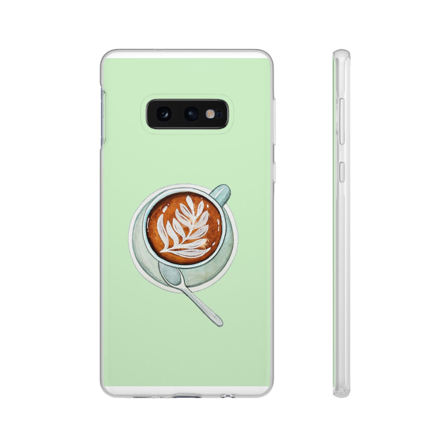 Coffee Art Flexi Cases for iPhone, Cute Phone Cover, Tea Lover Gift, Aesthetic Accessories, Green Leaf Design