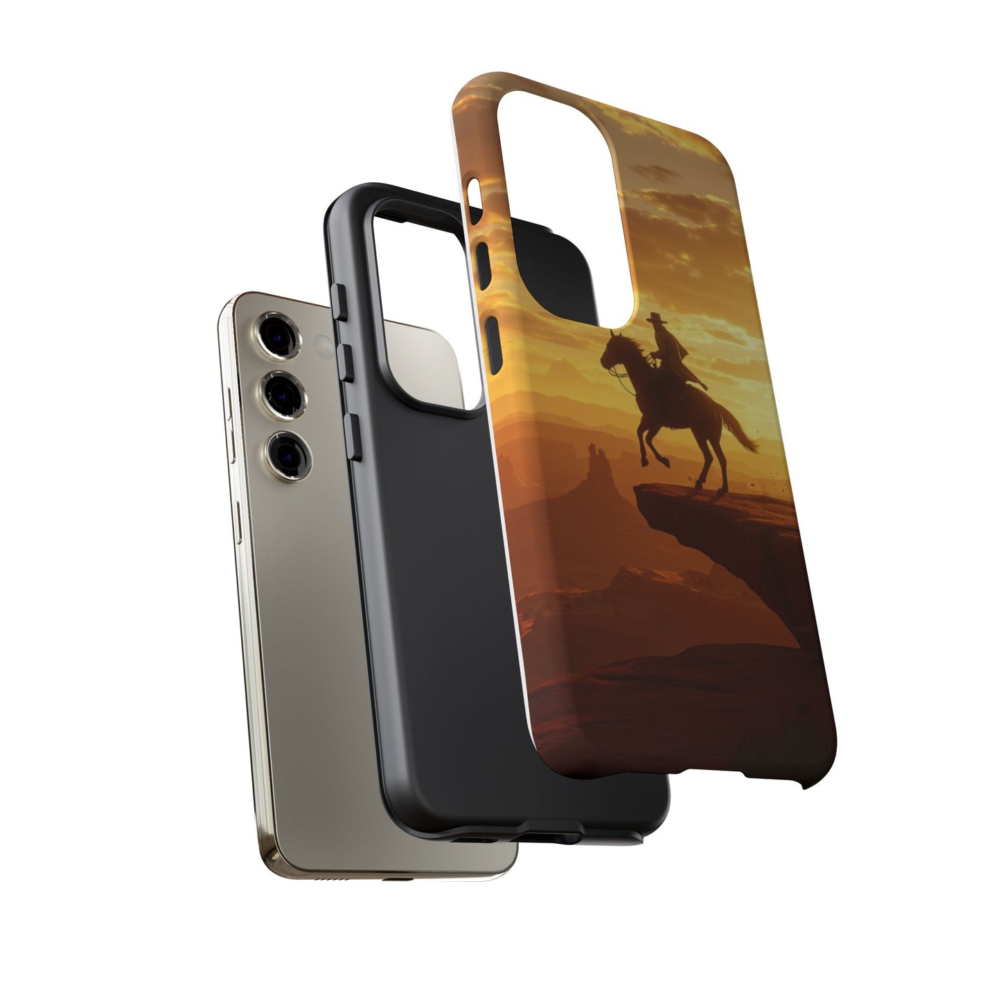Sunset Horse Rider Phone Case, Western Art Cover, Tough Shell, Ideal Gift for Horse Lovers, Scenic Phone Accessories