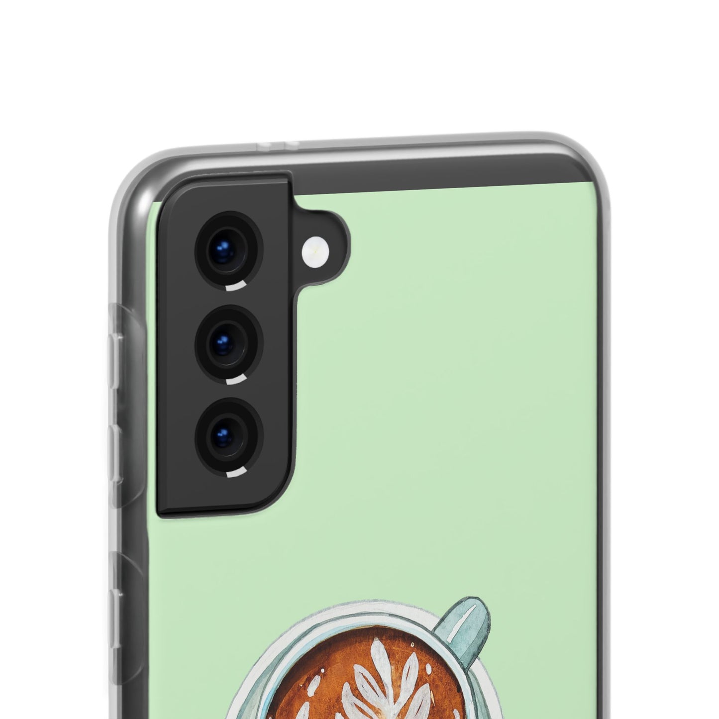 Coffee Art Flexi Cases for iPhone, Cute Phone Cover, Tea Lover Gift, Aesthetic Accessories, Green Leaf Design