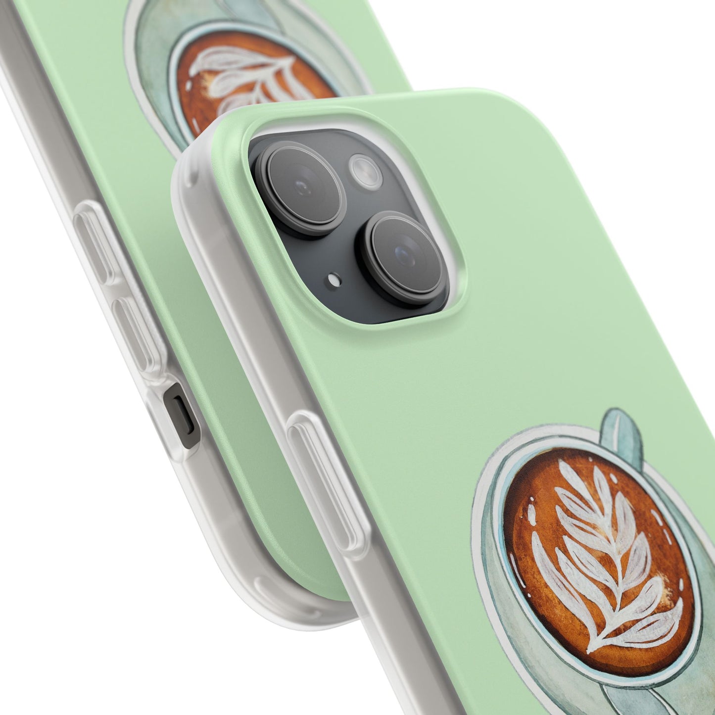 Coffee Art Flexi Cases for iPhone, Cute Phone Cover, Tea Lover Gift, Aesthetic Accessories, Green Leaf Design