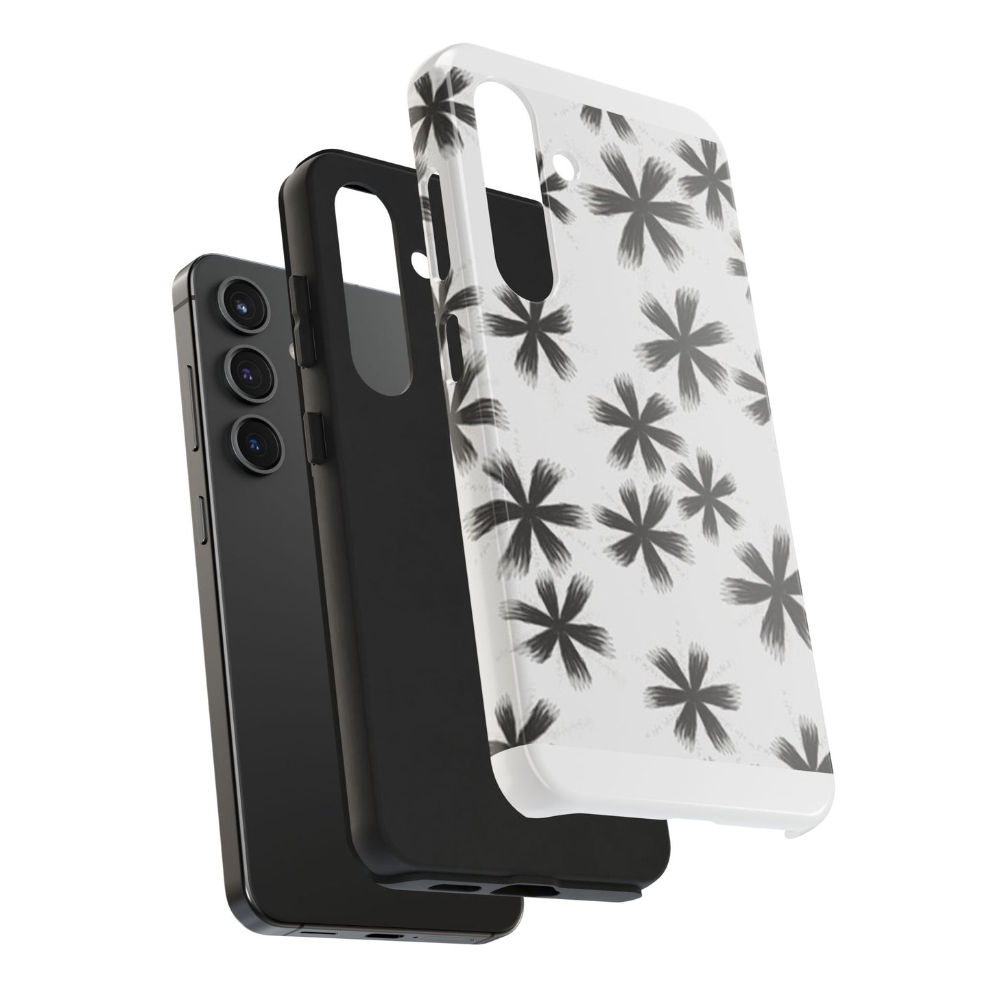 Stylish Tough Phone Cases, Black Flower Design, Durable Phone Protection, Unique Gift, Trendy Phone Accessories